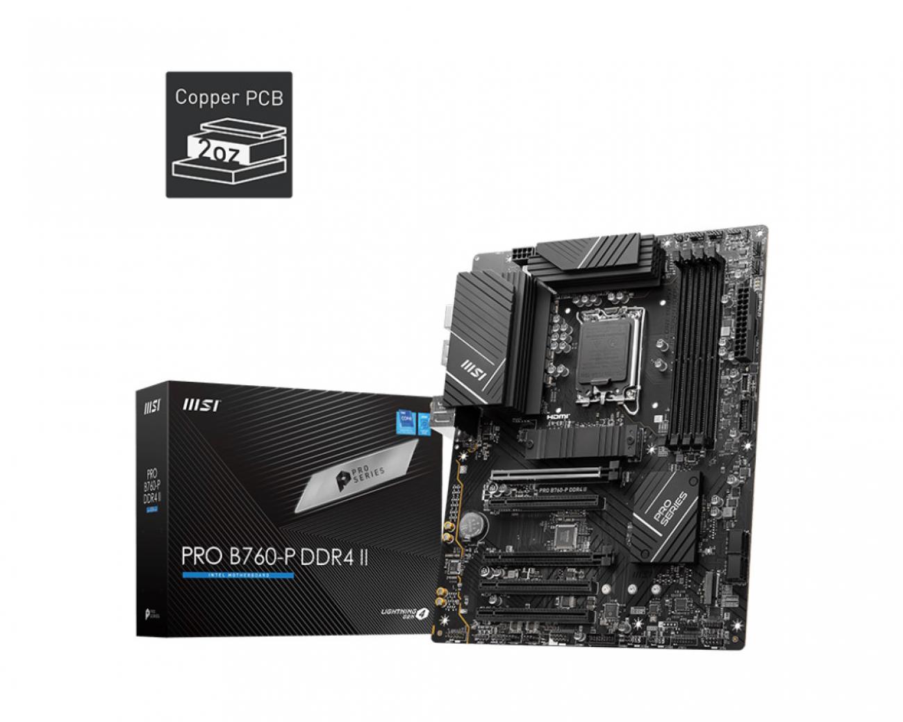 MSI MB B760, B760-P PRO, LGA1700,4DDR4,5PCI-EX16,M.2(1*KEY E 2*KEY M),4SATA3,1USB3.2