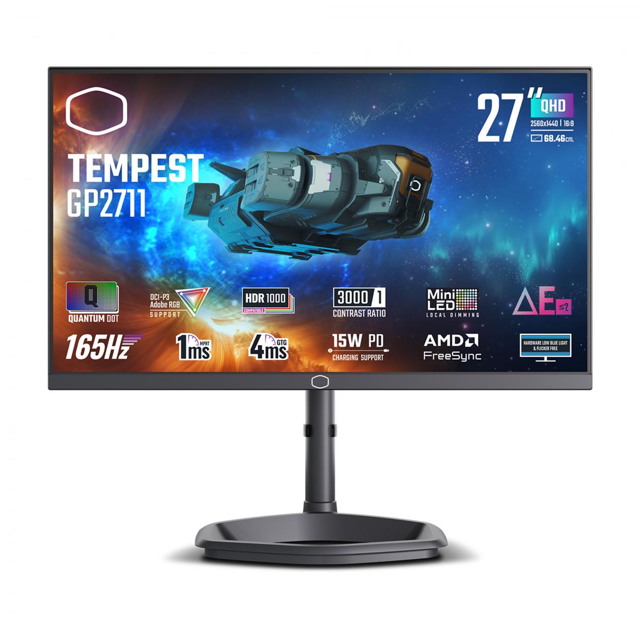 COOLER MASTER MONITOR 27 LED VA 16:9 QHD 1MS 165HZ, PIVOT, USB-C, DP/2HDMI, MULTIMEDIALE, TEMPEST GP2711