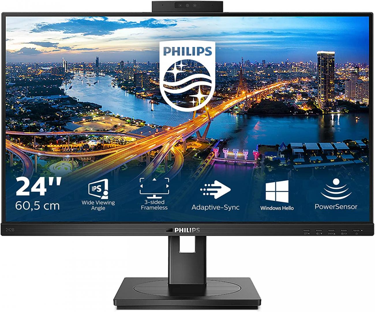 PHILIPS MONITOR 23,8 LED IPS 16:9 FHD 4MS 250 CDM VGA/DVI/DP/HDMI WEBCAM PIVOT MULTIMEDIALE