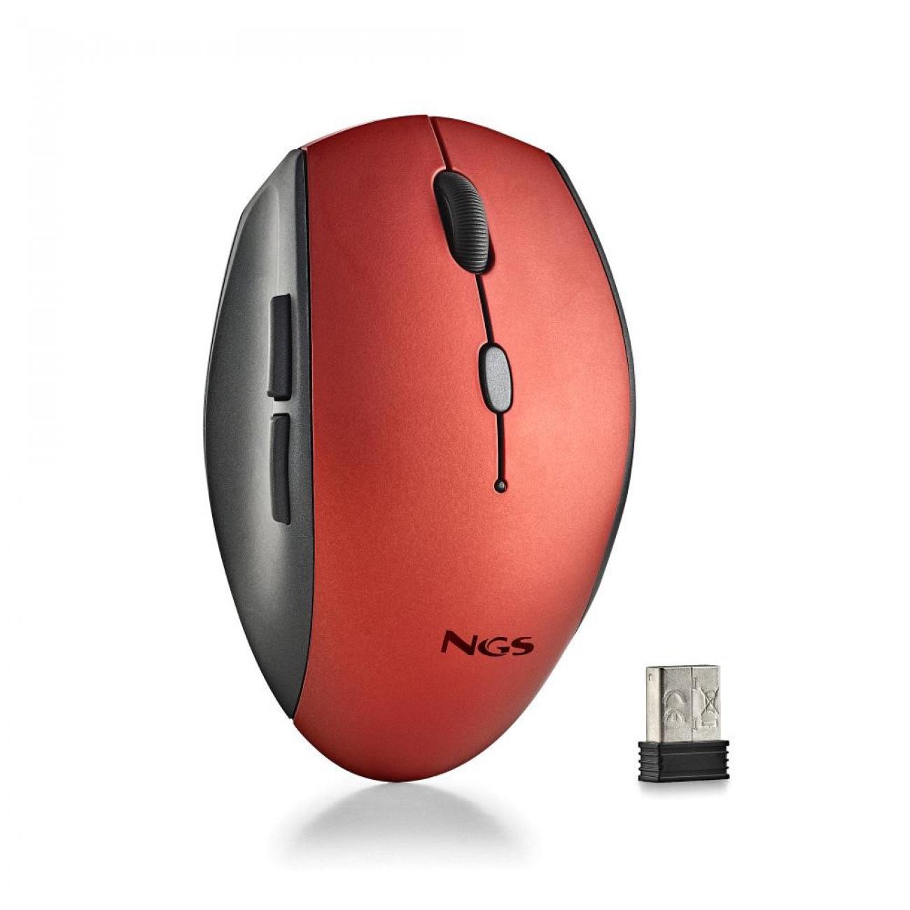 NGS MOUSE ROSSO ERGONOMICO SENZAFILI E BOTTONI SILENZIOSI