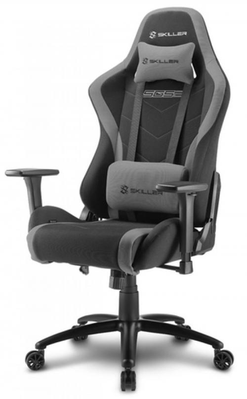 SHARKOON SKILLER SGS2 SEDIA GAMING IN TESSUTO, BRACCIOLI E SCHIENALE REGOLABILI, TELAIO ACCIAIO, DOPPIO CUSCINO SUPPORTO CERVICALE E LOMBARE, BLACK/GREY