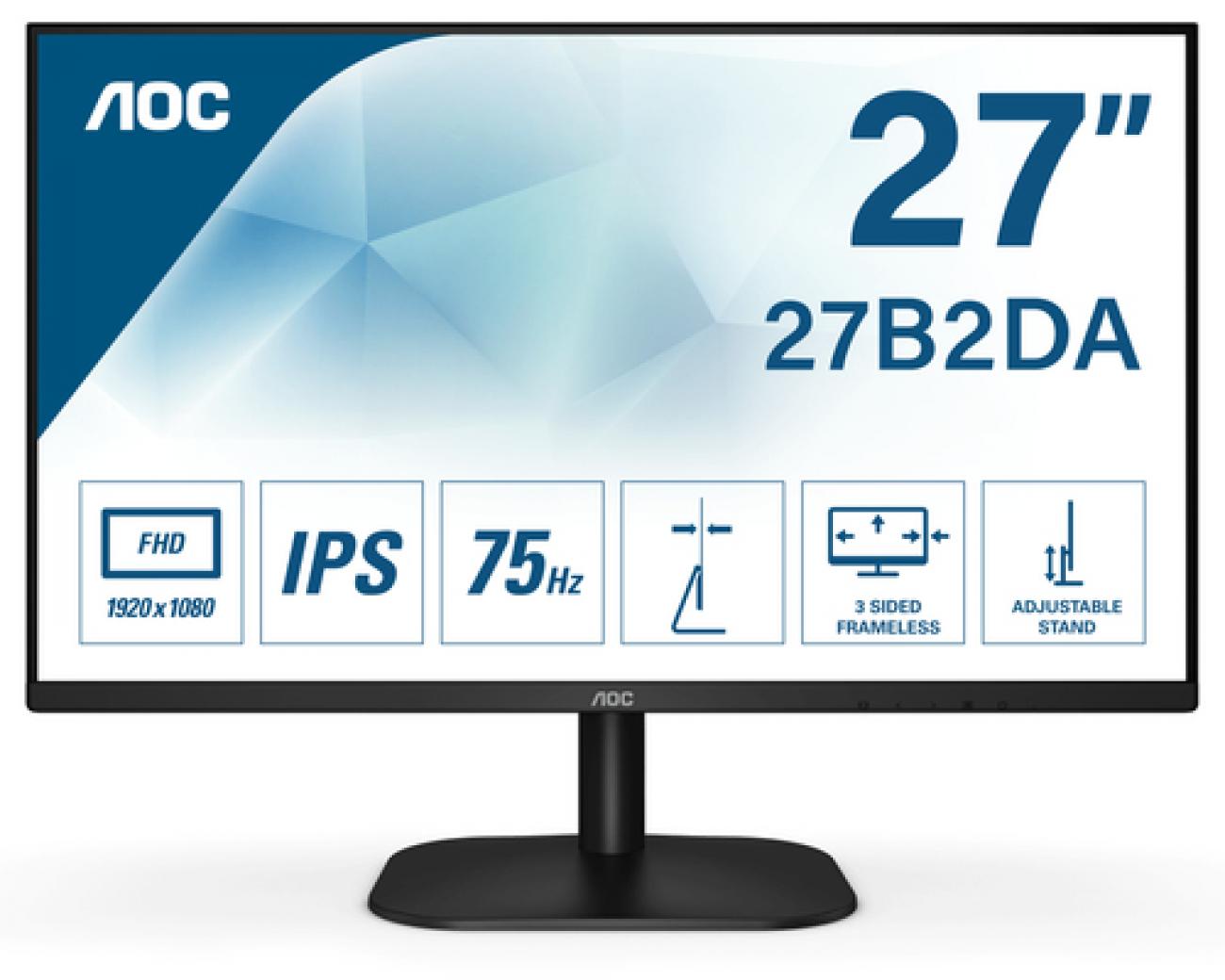 AOC MONITOR 27 LED IPS 16:9 FHD 4MS 250 CDM VGA/HDMI/DVI, MULTIMEDIALE