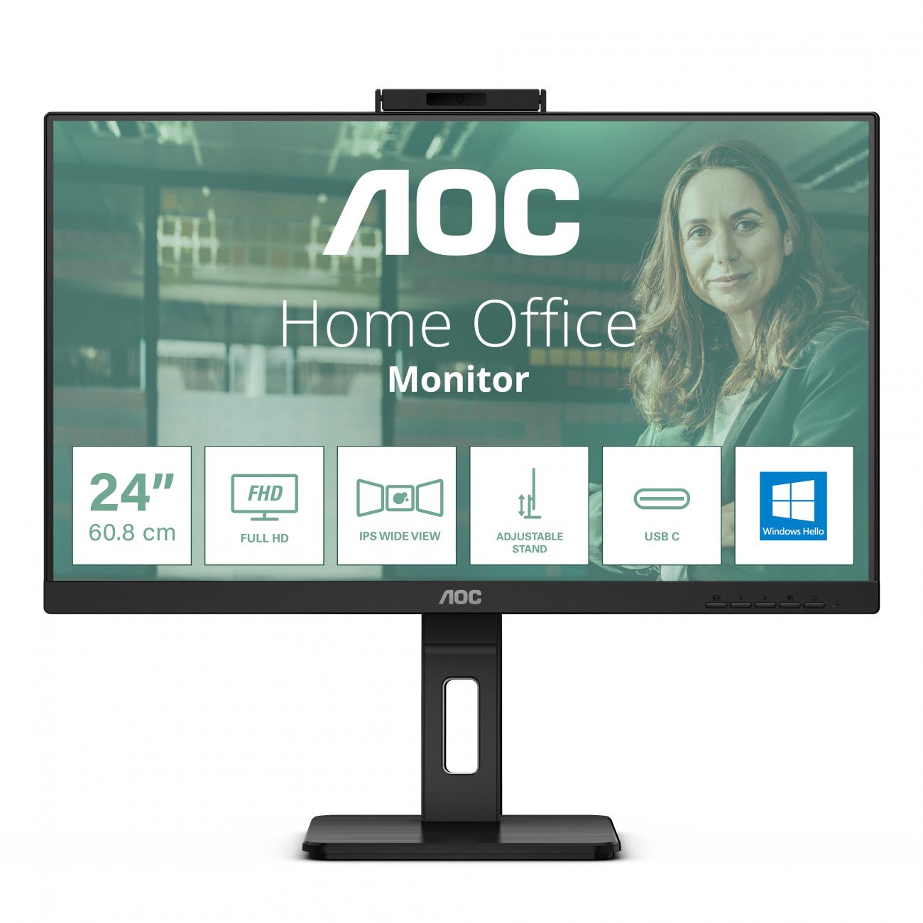 AOC MONITOR 23,8 LED IPS FHD 16:9 4MS 300 CDM, WEBCAM, USB-C, PIVOT, DP/HDMI, MULTIMEDIALE