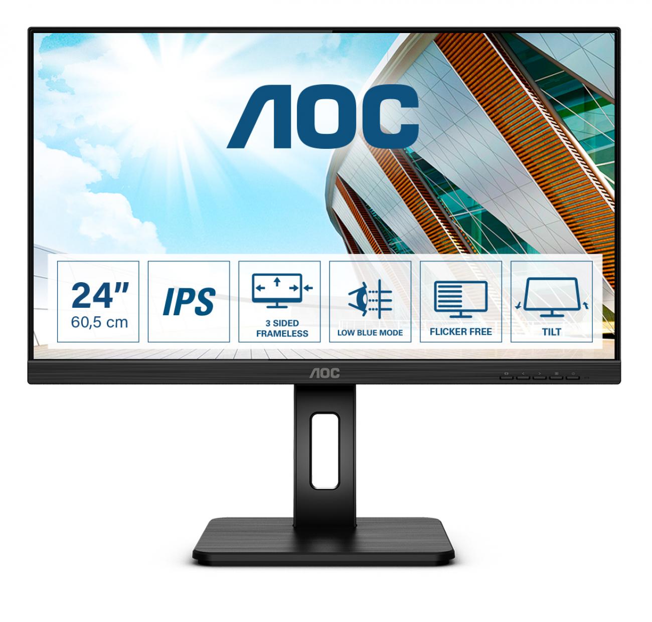 AOC MONITOR 23,8 LED IPS 16:9 FHD 4MS 250 CDM, PIVOT, VGA/DVI/DP/HDMI, MULTIMEDIALE