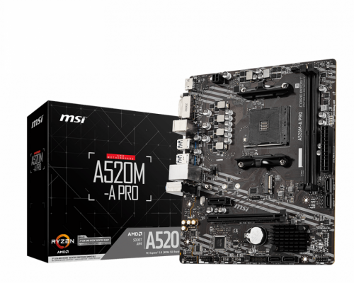 MSI MB AMD A520, A520M-A PRO AM4 2DDR4 11PCI-Ex16, 1M2, 4SATA3, 6USB3