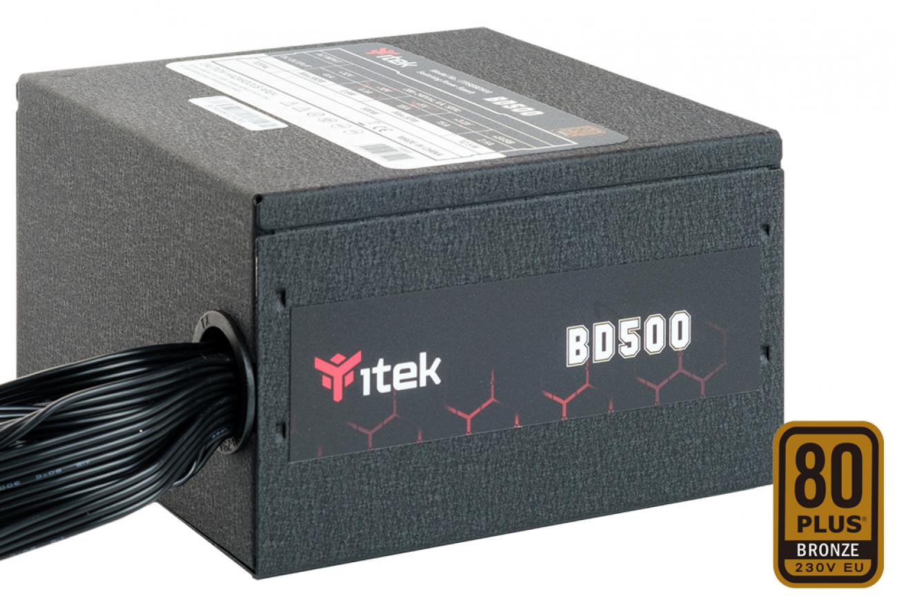 ITEK ALIMENTATORE BD500 - 500W, 80PLUS BRONZE, PFC ATTIVO, VENTOLA HDB 12CM, DC TO DC