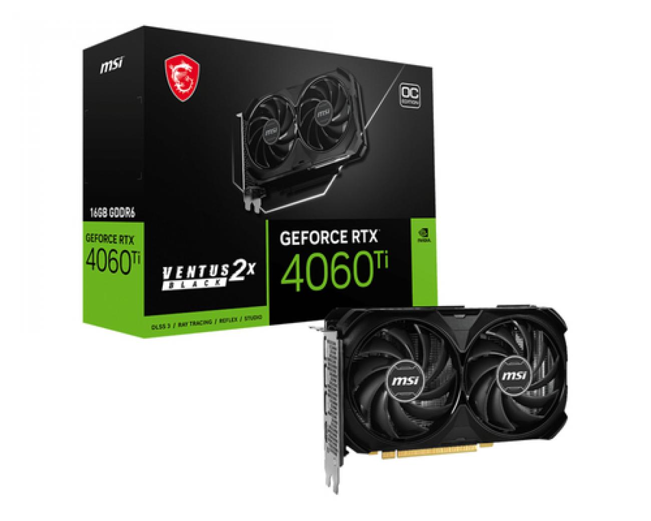 MSI VGA GEFORCE RTX 4060 TI, RTX 4060 Ti VENTUS 2X BLACK 16G OC, 16GB GDDR6, DP*3/HDMI, ATX, DUAL FA