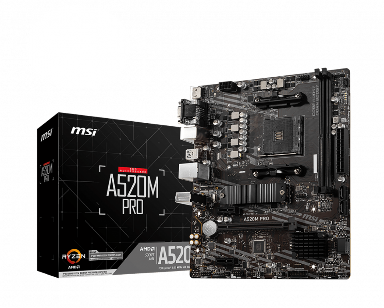 MSI MB AMD A520, A520M PRO, AM4, 2DDR4, 1PCI-Ex16, 1M2, 4SATA3, 6USB3