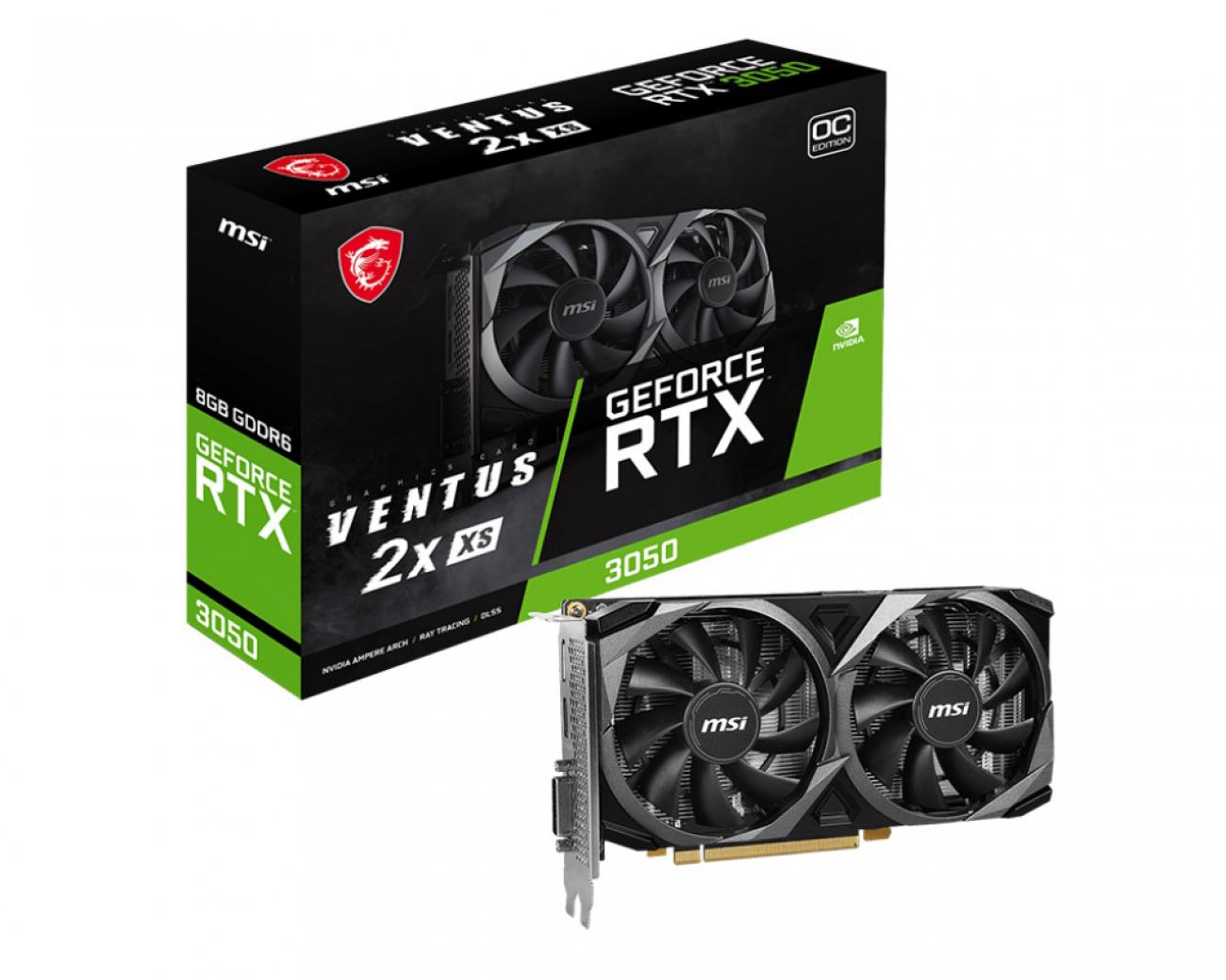 MSI VGA GEFORCE RTX 3050, RTX 3050 VENTUS 2X XS 8G OC, DVI-D/HDMI/DP, ATX, DUAL FAN