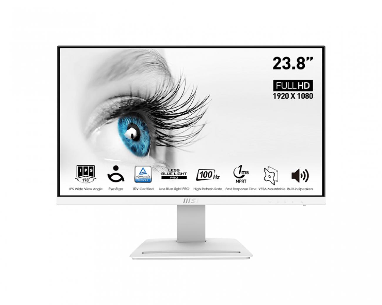 MSI MONITOR 23,8 LED IPS 16:9 FHD 1MS 100Hz, VESA 75X75, DP/HDMI, MULTIMEDIALE, BIANCO