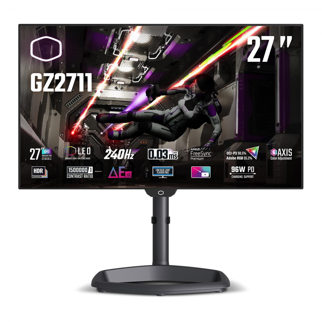 COOLER MASTER MONITOR 27 OLED 16:9 QHD 0,3 MS 240HZ, DCI-P3 98,5, ADOBE RGB 95,3, PIVOT, USB-C DOCK, DP/HDMI, MULTIMEDIALE, TEMPEST GZ2711