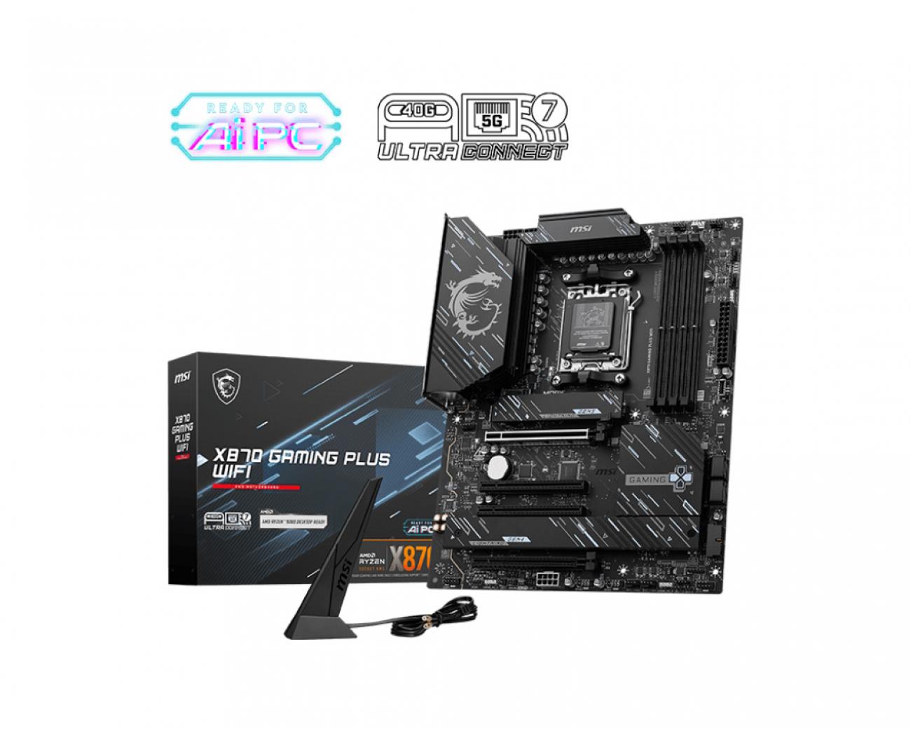 MSI MB AMD X870 GAMING PLUS WIFI, X870, AM5,4DDR5,4PCI-Ex16,3M.2,4SATA3,1USB4,1USB3.2 Gen2x2,3USB3.2