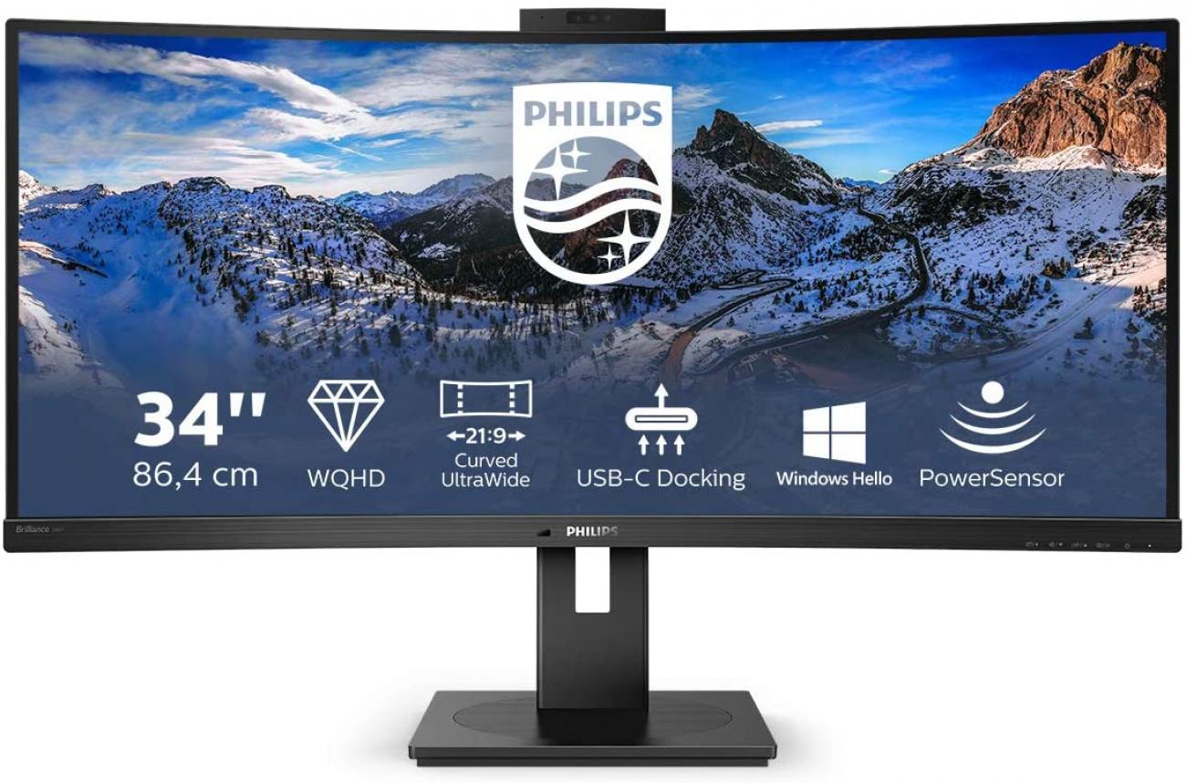 PHILIPS MONITOR CURVO 34 LED VA 21:9 3440X1440 500 CD/M, DP/HDMI, USB-C, WEBCAM, ALTEZZA, MULTIMEDIALE