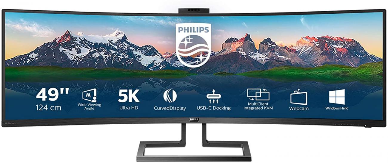 PHILIPS MONITOR CURVO 49 LED VA SUPERWIDE 32:9 5120X1440 5MS 450CDM, HDMI/DP/USB, WEBCAM, DOCKING STATION USB-C, MULTIMEDIALE